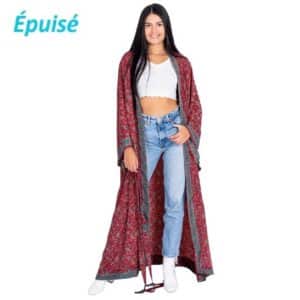 Kimono long pour femme en soie indienne - Rouge