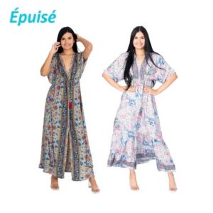 Robe bohème d'été en soie indienne bleu - Décolleté dos