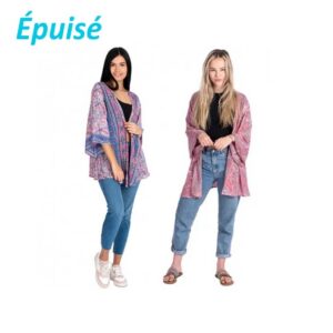 Kimono court bohème pour femme en soie indienne - Rose violet