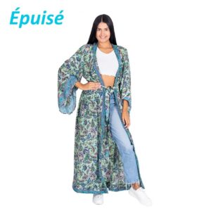 Kimono long pour femme en soie indienne - Vert
